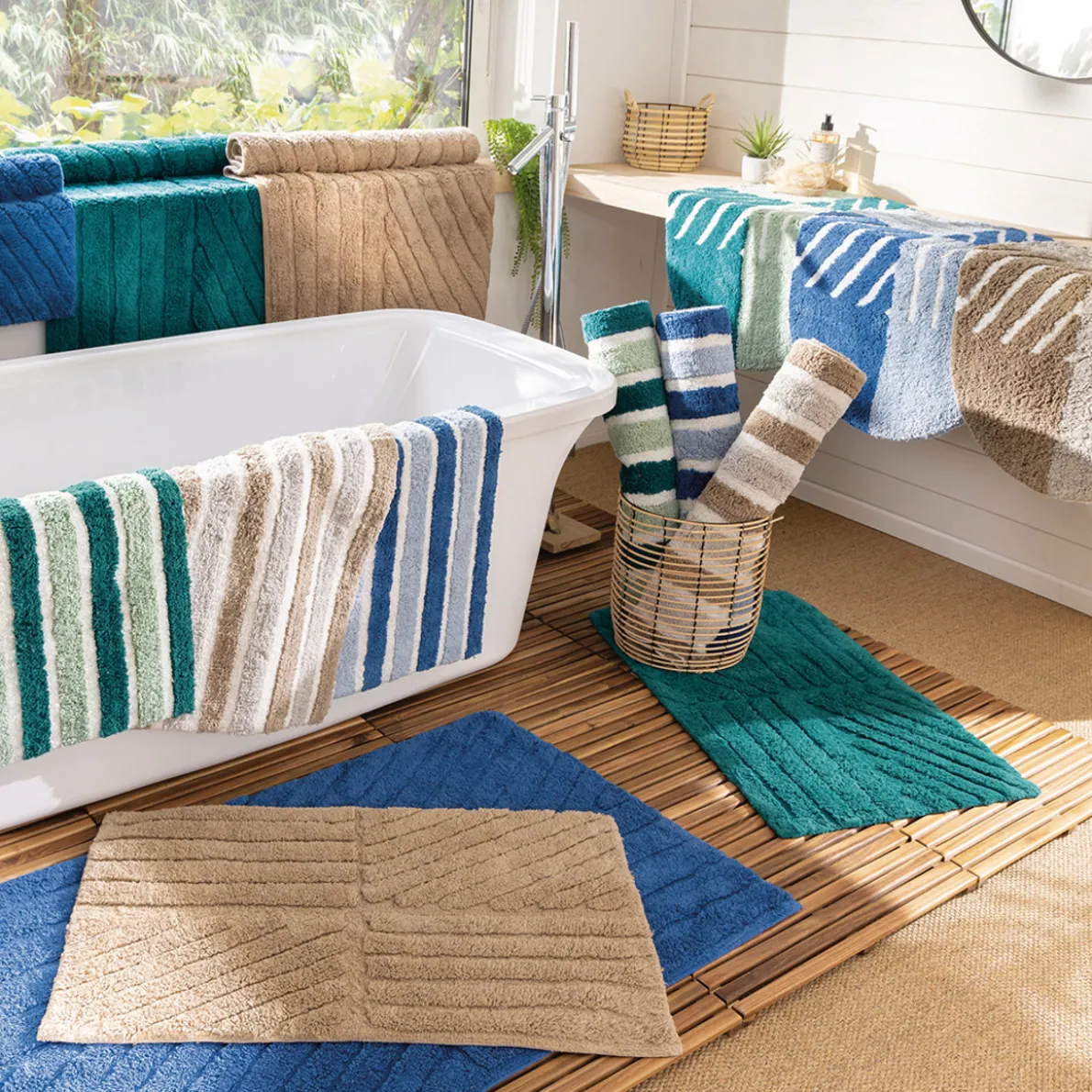Inspiration caillebotis Tapis de bain rayé
