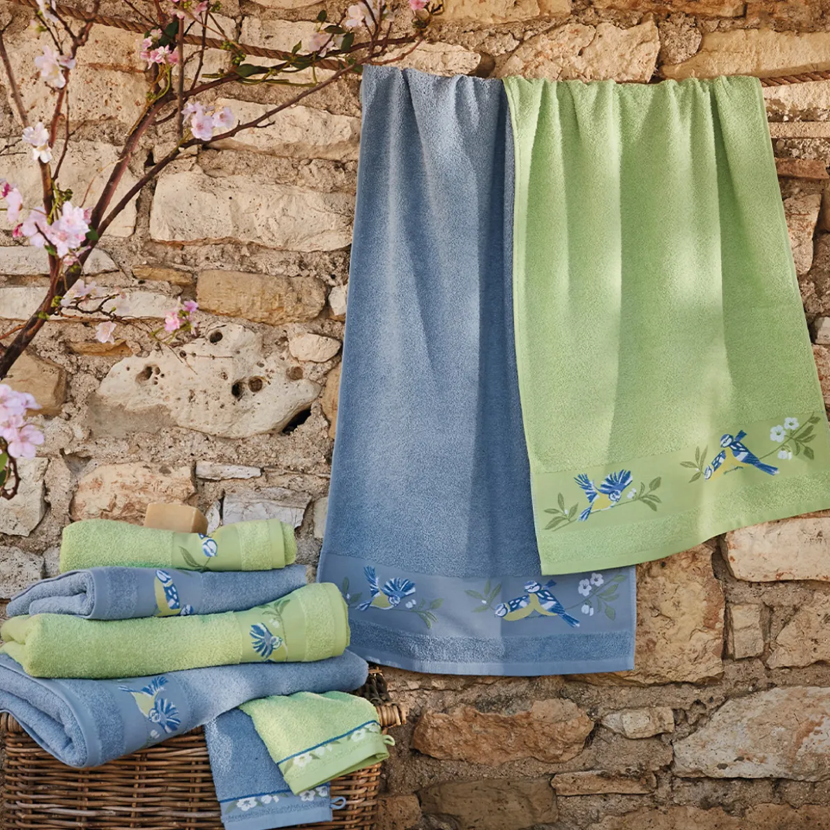 Mésanges et pommiers Linge de bain