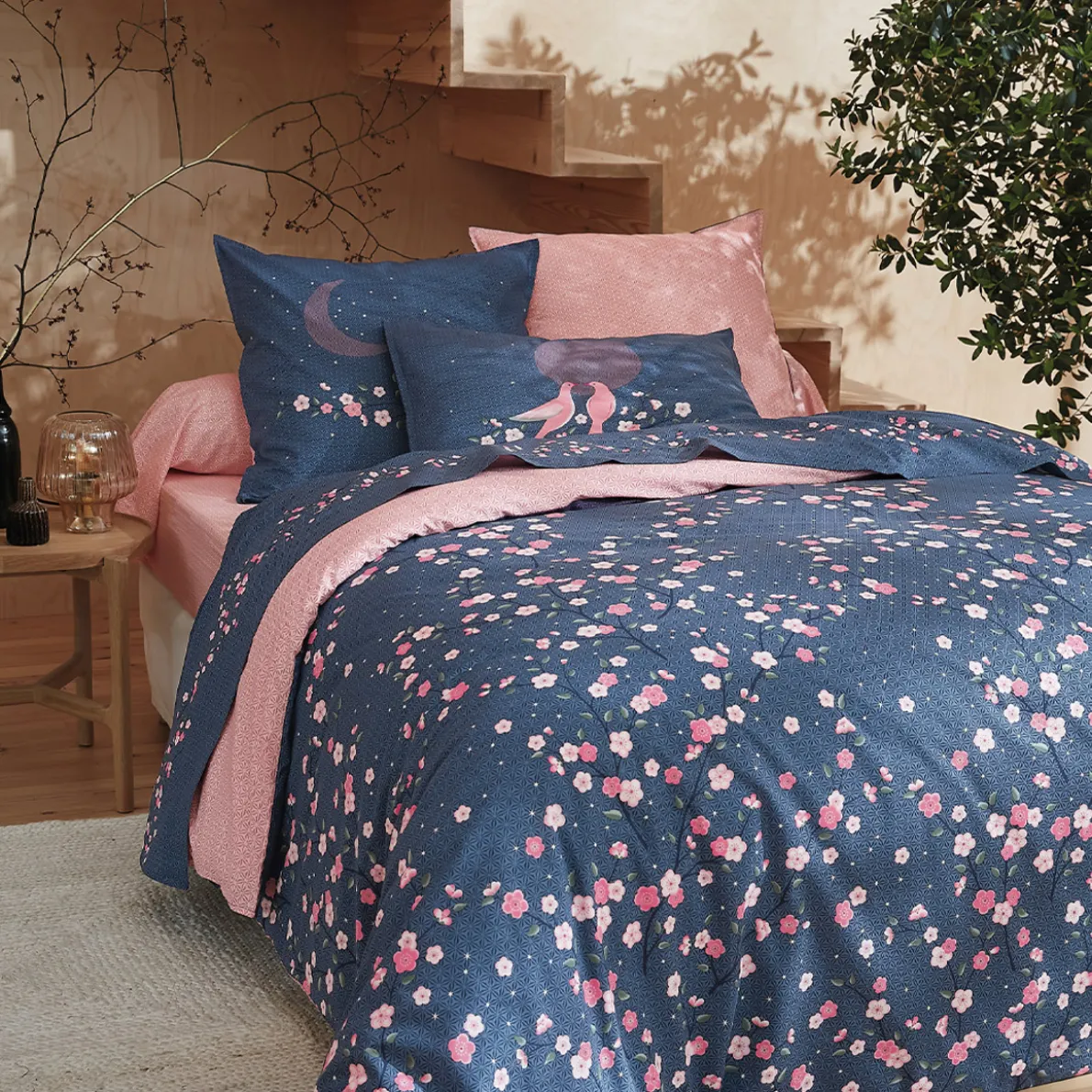 Nuit japonaise Housse de couette et taie d'oreiller