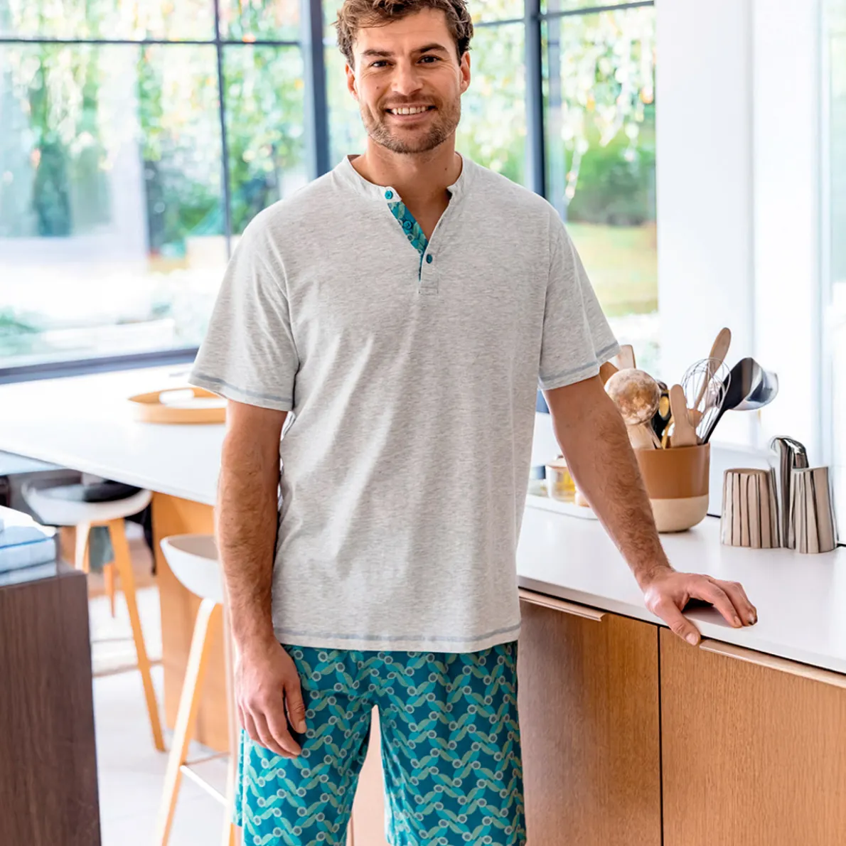 Rythme indigo Pyjama short gris chiné