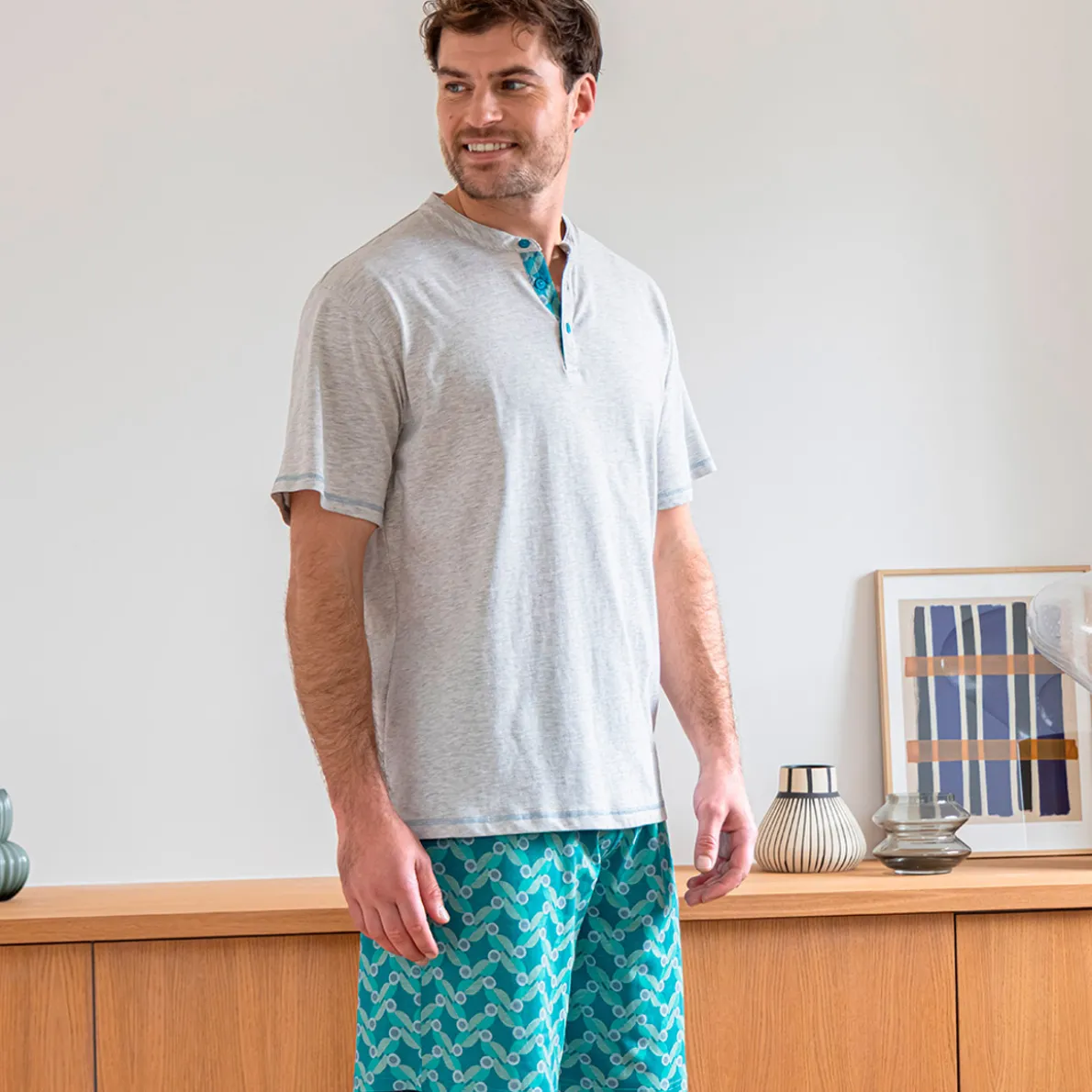 Rythme indigo Pyjama short gris chiné