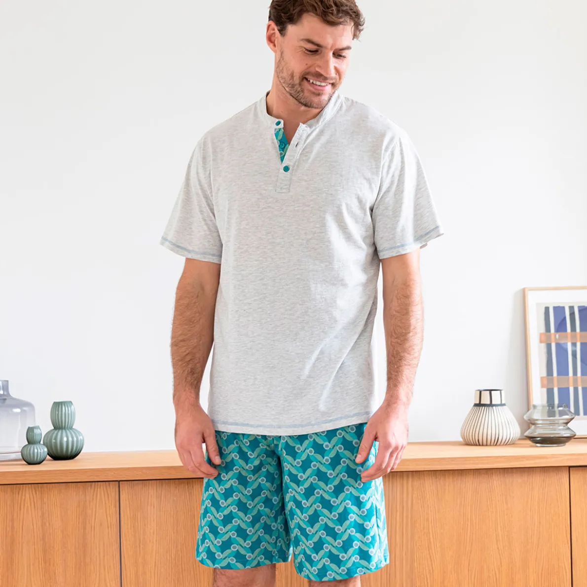 Rythme indigo Pyjama short gris chiné