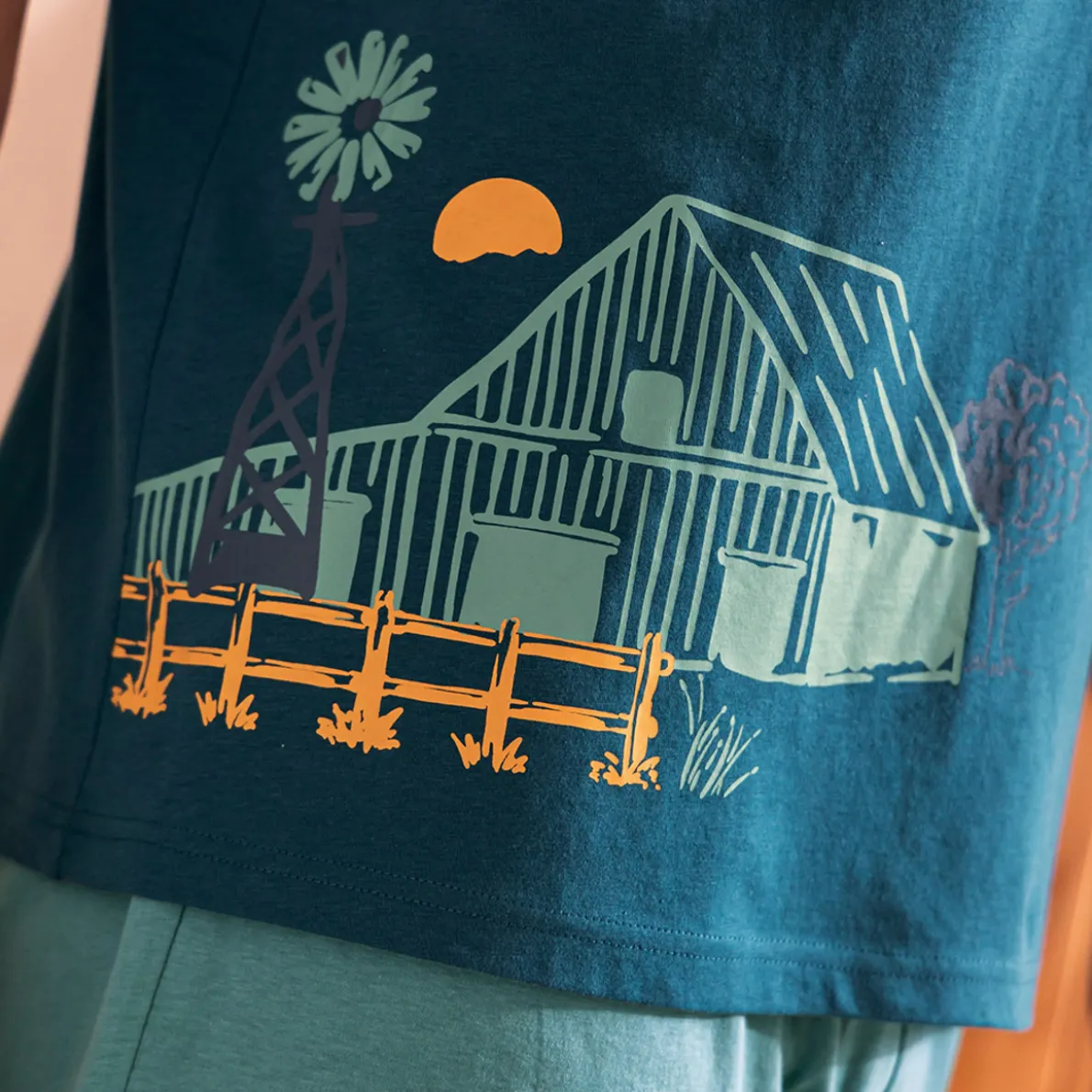 Un matin à la ferme Pyjama short bleu